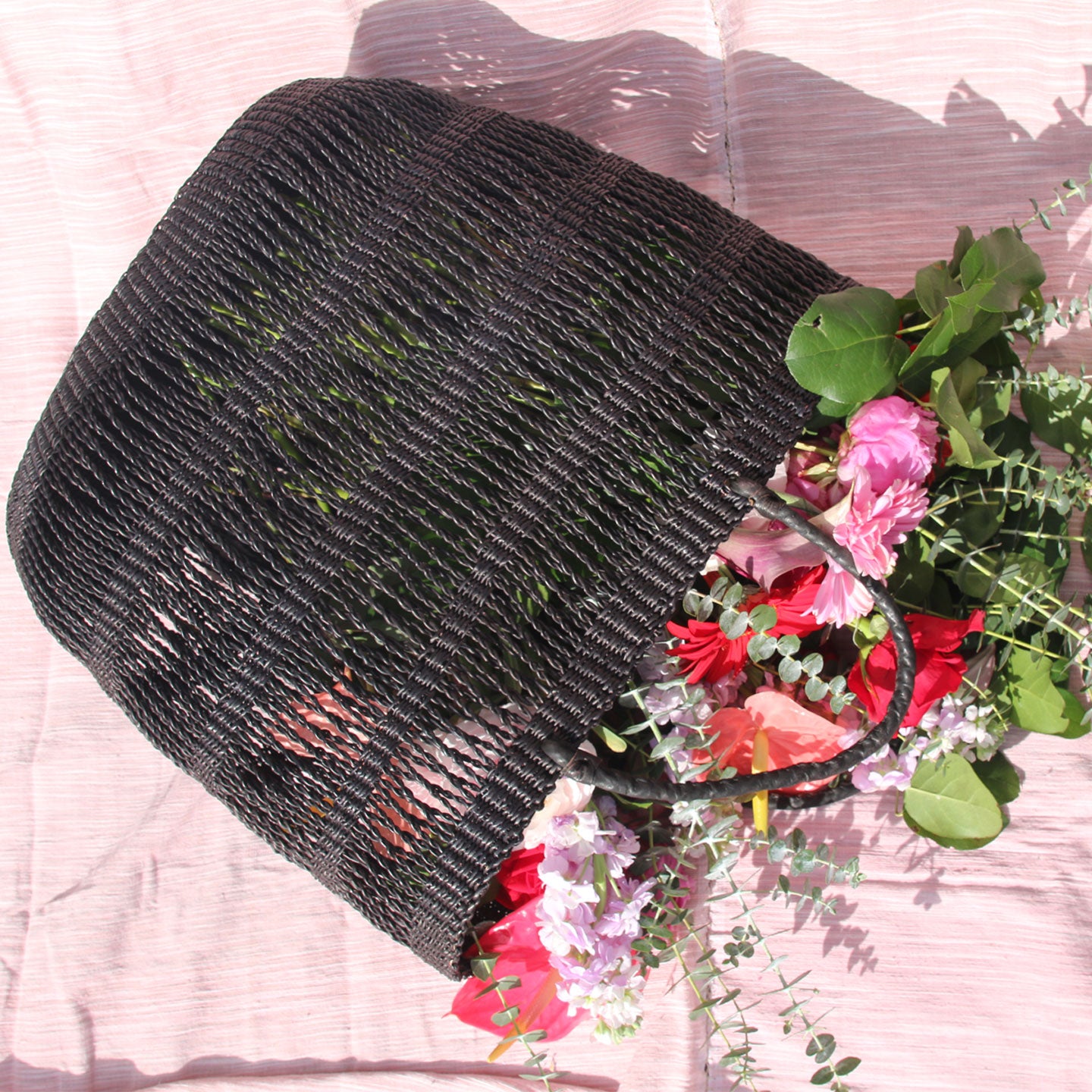 Natural Basket Shopping Tote with Leather Handles