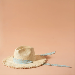 frayed-brim-white-straw-hat-with-small-blue-scarf