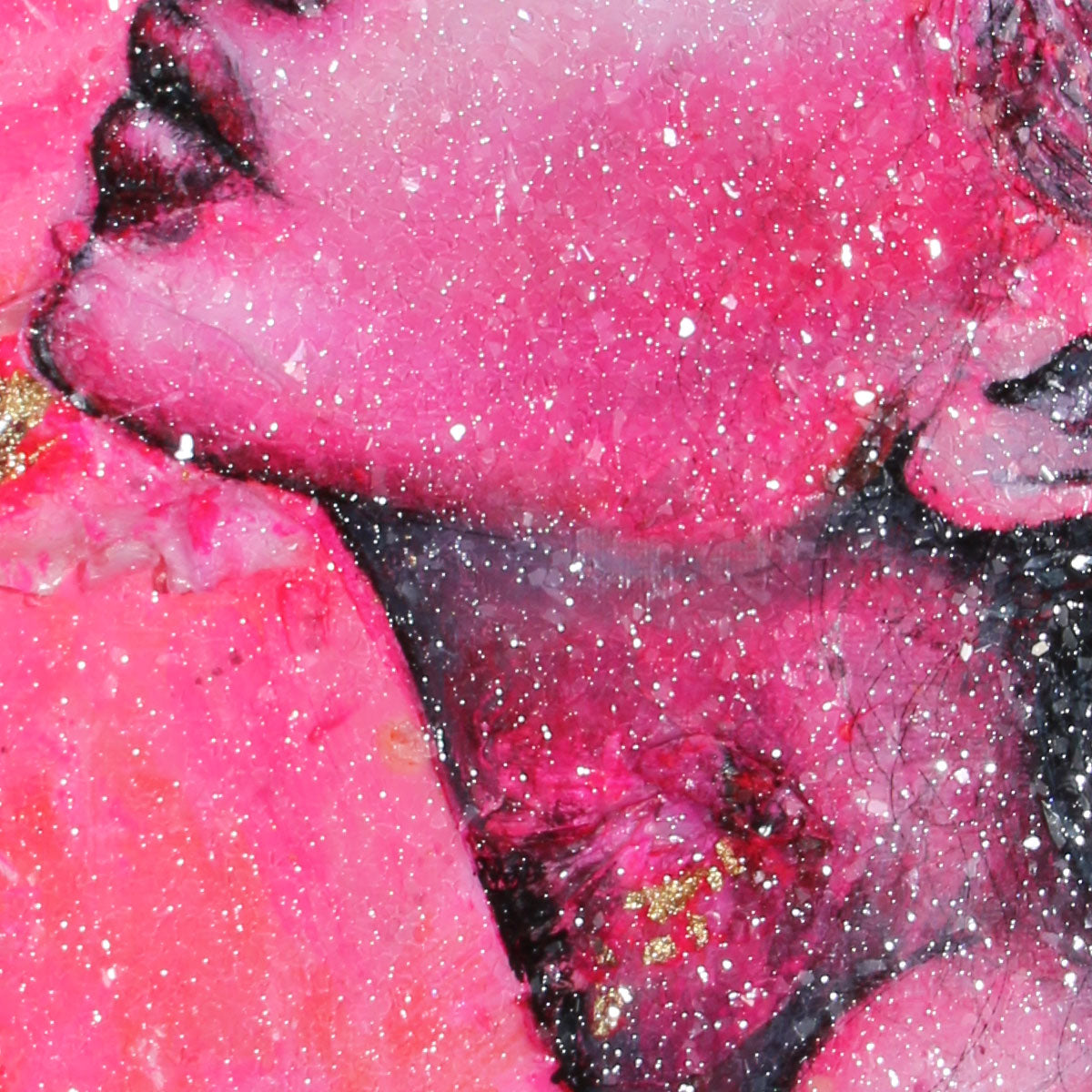 Positively Pink Portrait 1/1 Acrylic with Glitter Glass Painting by Kate Stoltz