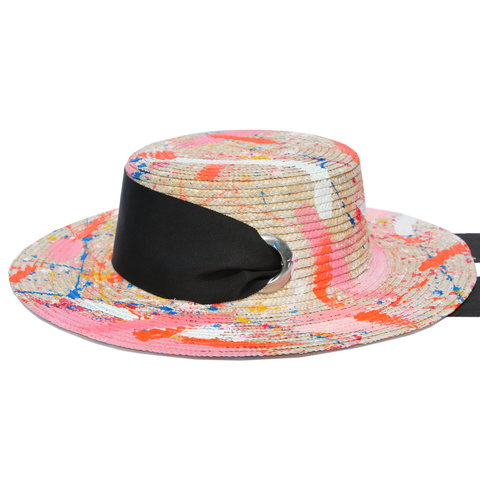 1/1 Abstract Hand Painted Straw Hat with Tie
