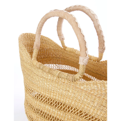 Natural Shopping Basket with Leather Handles