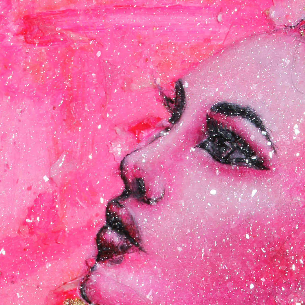 Positively Pink Portrait 1/1 Acrylic with Glitter Glass Painting by Kate Stoltz