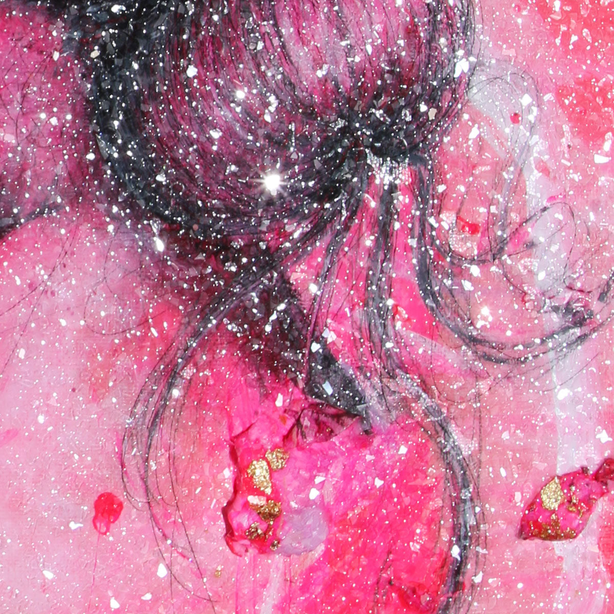 Positively Pink Portrait 1/1 Acrylic with Glitter Glass Painting by Kate Stoltz