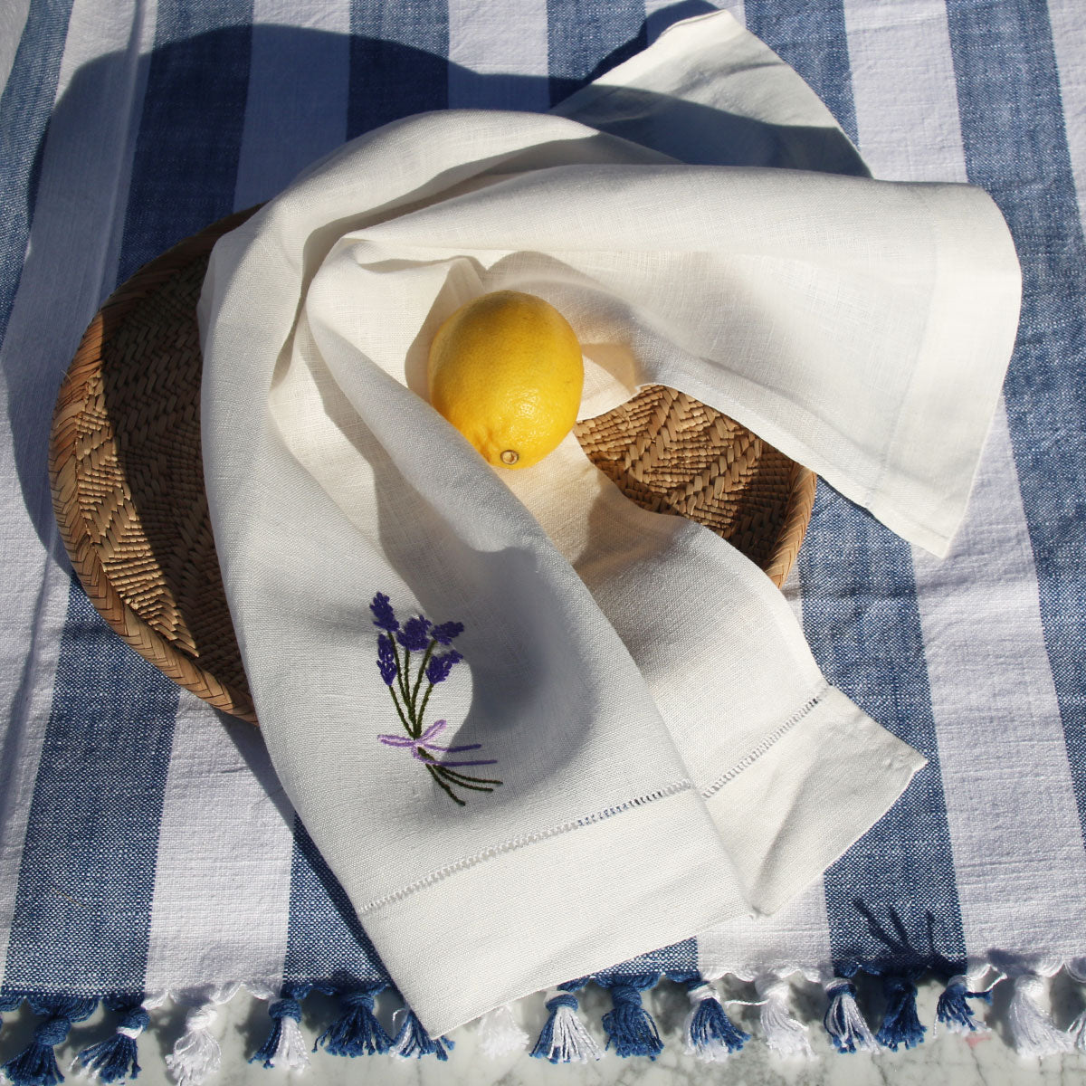 white-hand-woven-linen-towel-napkin-lavender-sprig