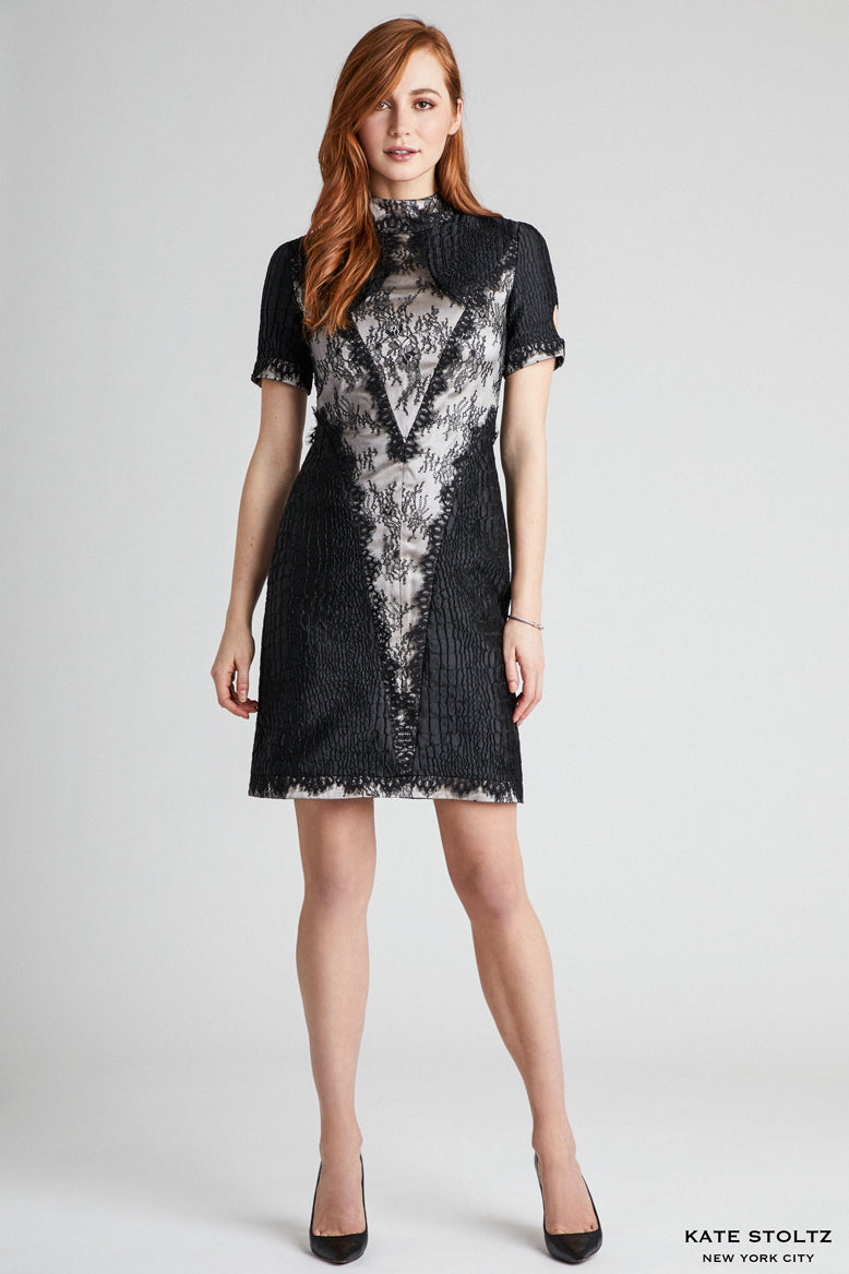 kate stoltz lace and jacquard dress