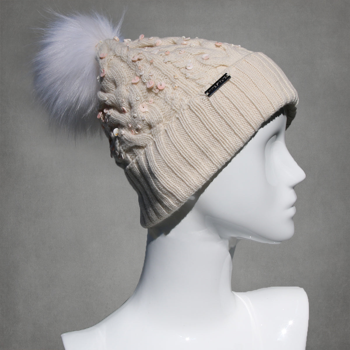Seashell Bead Cable Knit Hat