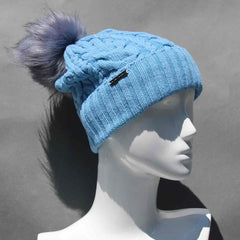 Cable Knit Hat with Faux Fur Pom Pom /Multiple Colors