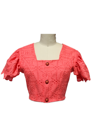 Coral Embroidered Eyelet Crop Top