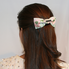 large adult pretty green-pink-floral-garden-hair-bow-clip