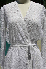 Tiered Crochet Lace Coverup with Leaf Appliqué/ Black or White Color Available