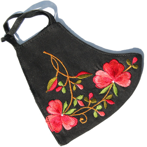 Hand Embroidered Floral Vine Cotton Mask