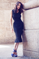 black lace mermaid dress made in new york city by designer kate stoltz