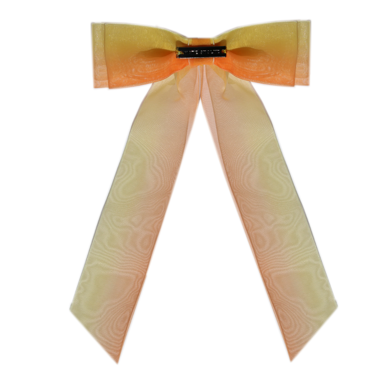 orange-yellow-sunset-organza-hair-bow handmade in house by Kate Stoltz