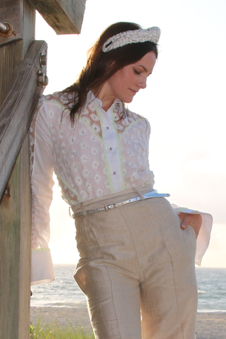 Daisy Lace Paneled Button Down