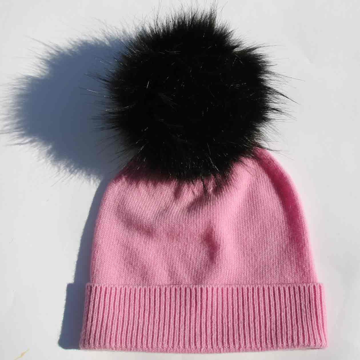 Pink Hat with Faux Fur Pom Pom/Multiple Colors Available