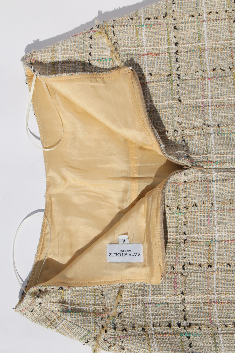 Beige Plaid Tweed Skirt