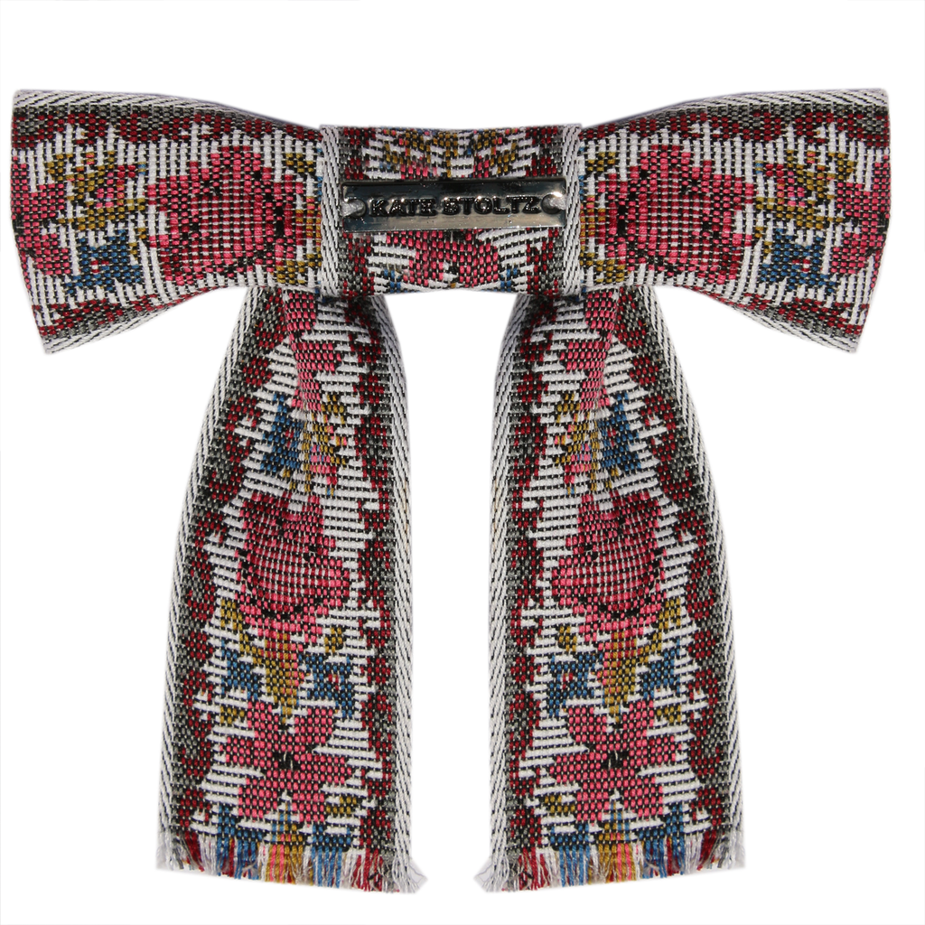 Pink Floral Jacquard Hair-bow Clip