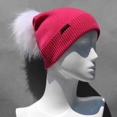 Orchid Flower Fuchsia Knit Hat with Custom Color Faux Fur Pom Pom