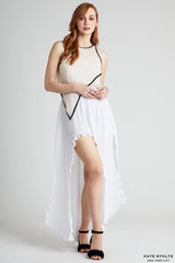 white pleated skirt with cutouts