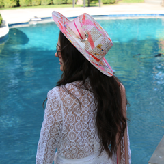     hand-painted-straw-beach-hat-with-pink-silk-scarf-tie