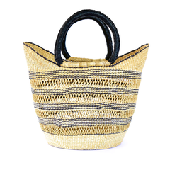 Pinstripe Lacework Shopping Basket with Leather Handles