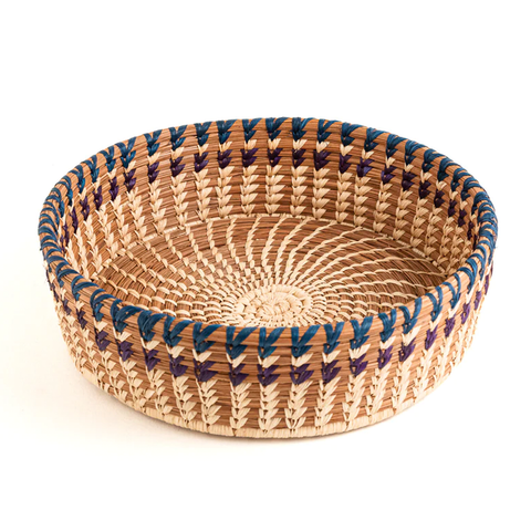 10 x 3 inch Handwoven Basket with Navy and Plum Detail