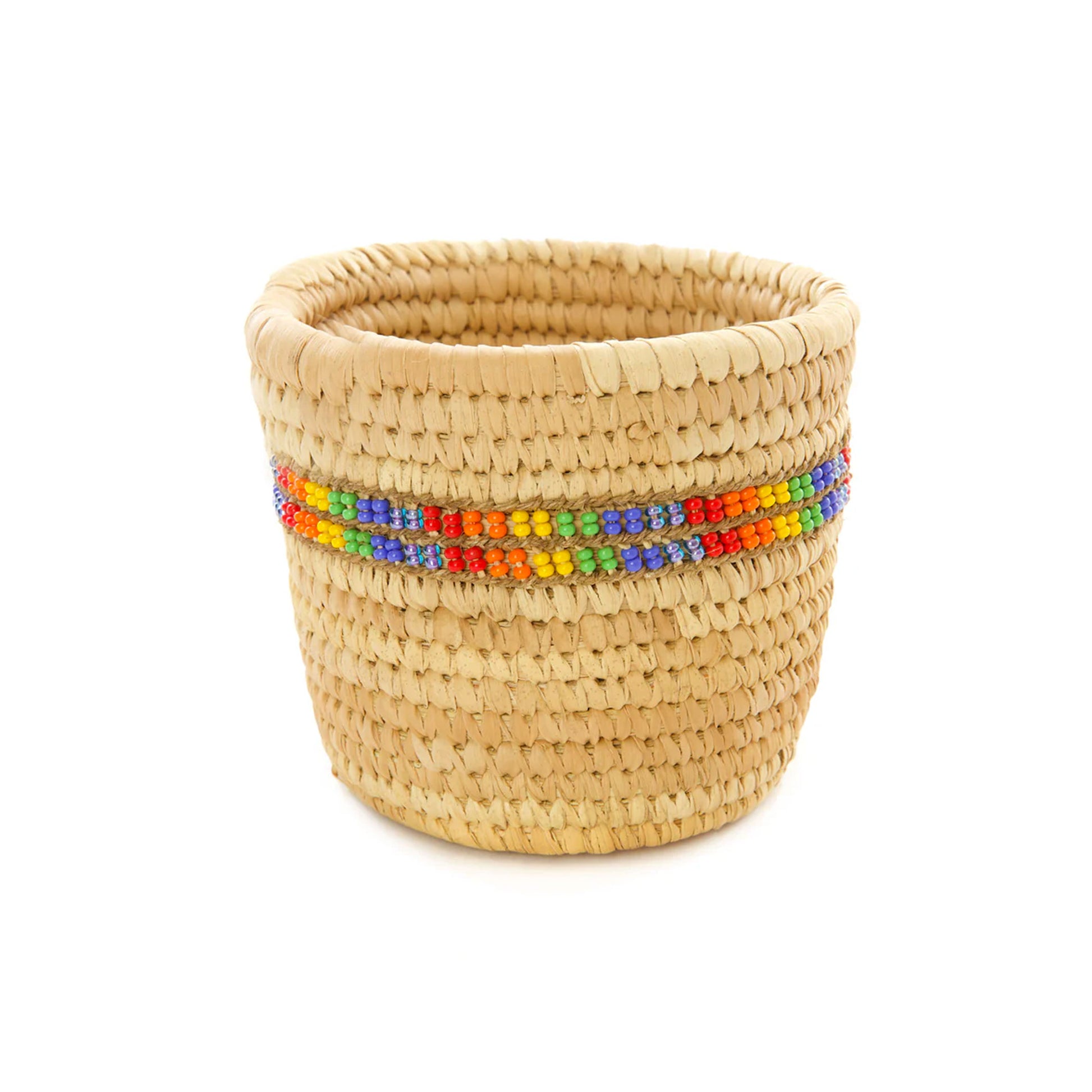 rainbow-bead-palm-leaf-mini-desk-pen-basket handwoven