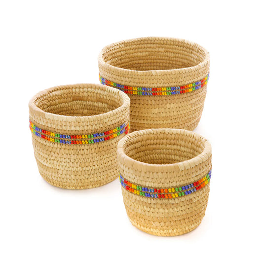 rainbow-colorful-beaded-palm-leaf-basket for pen napkin storage 