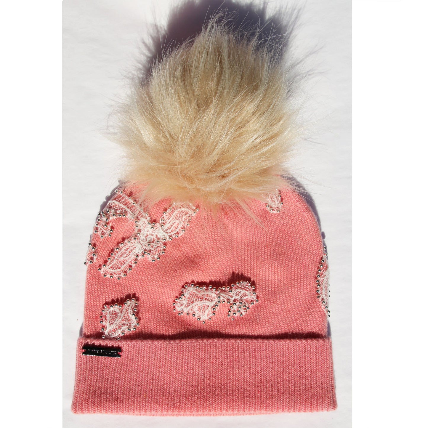 Silver Pearl Floral Lace Knit Hat