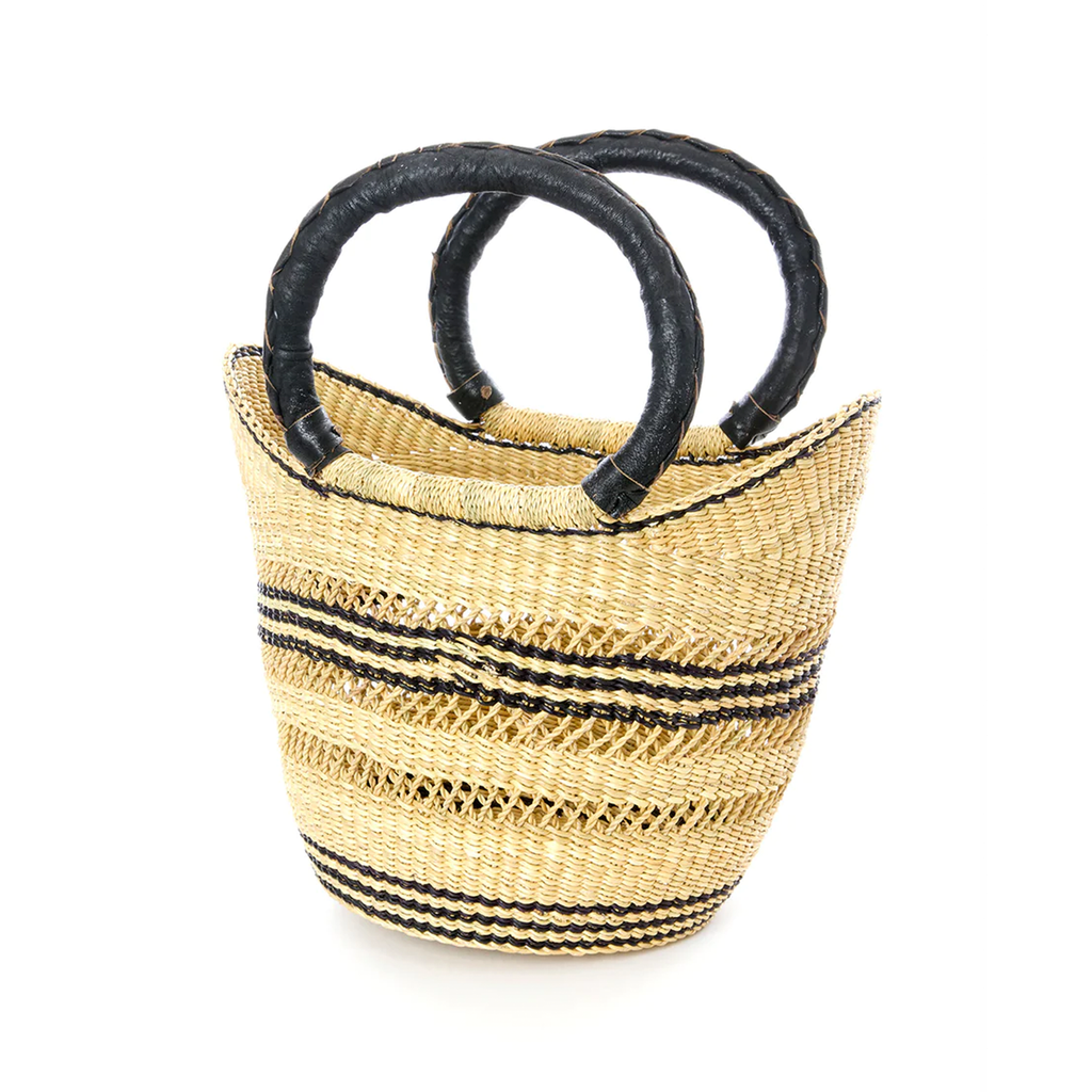 Natural Shopping Basket with Leather Handles