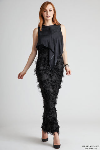 Black Feathery Pillar Skirt
