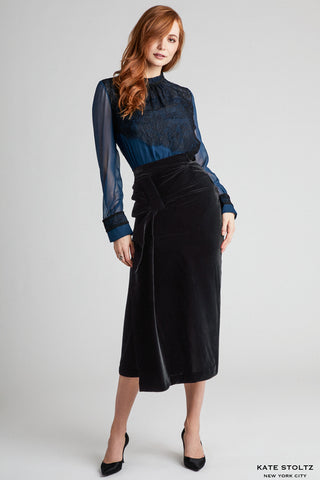Draped Black Velvet Skirt