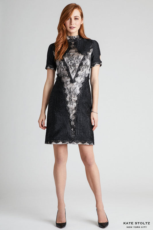 kate stoltz lace and jacquard dress