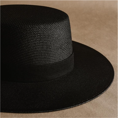 Round-black-straw-boater-hat