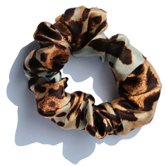 aqua-and-brown-printed-silk-charmeuse-hair-scrunchie