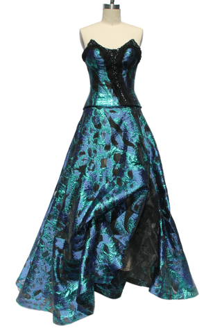 Jewel Toned Hand Beaded Burnout Organza Gown
