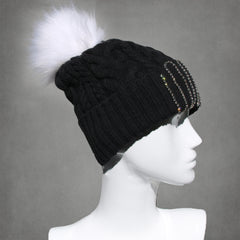 Isabel Cable Knit Hat with Custom Color Faux Fur Pom Pom