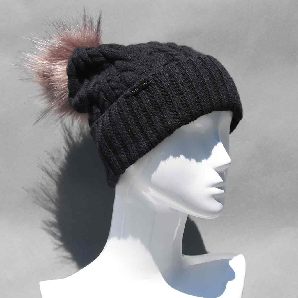 Beanie brown raccoon bobble - Raccoon fur pompom hat - furpompomhats