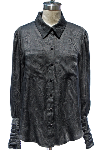 Black Paisley Silk Jacquard Button Down