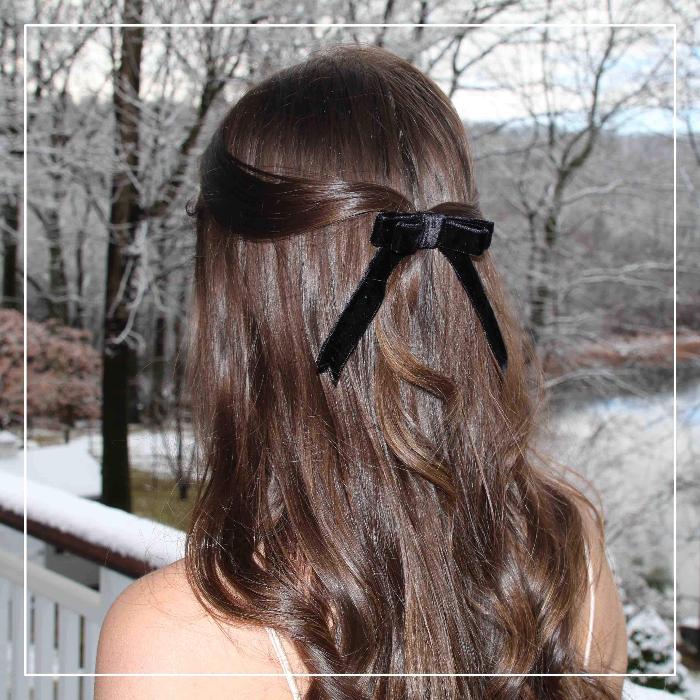 black velvet hair bow made using couture sewing methods