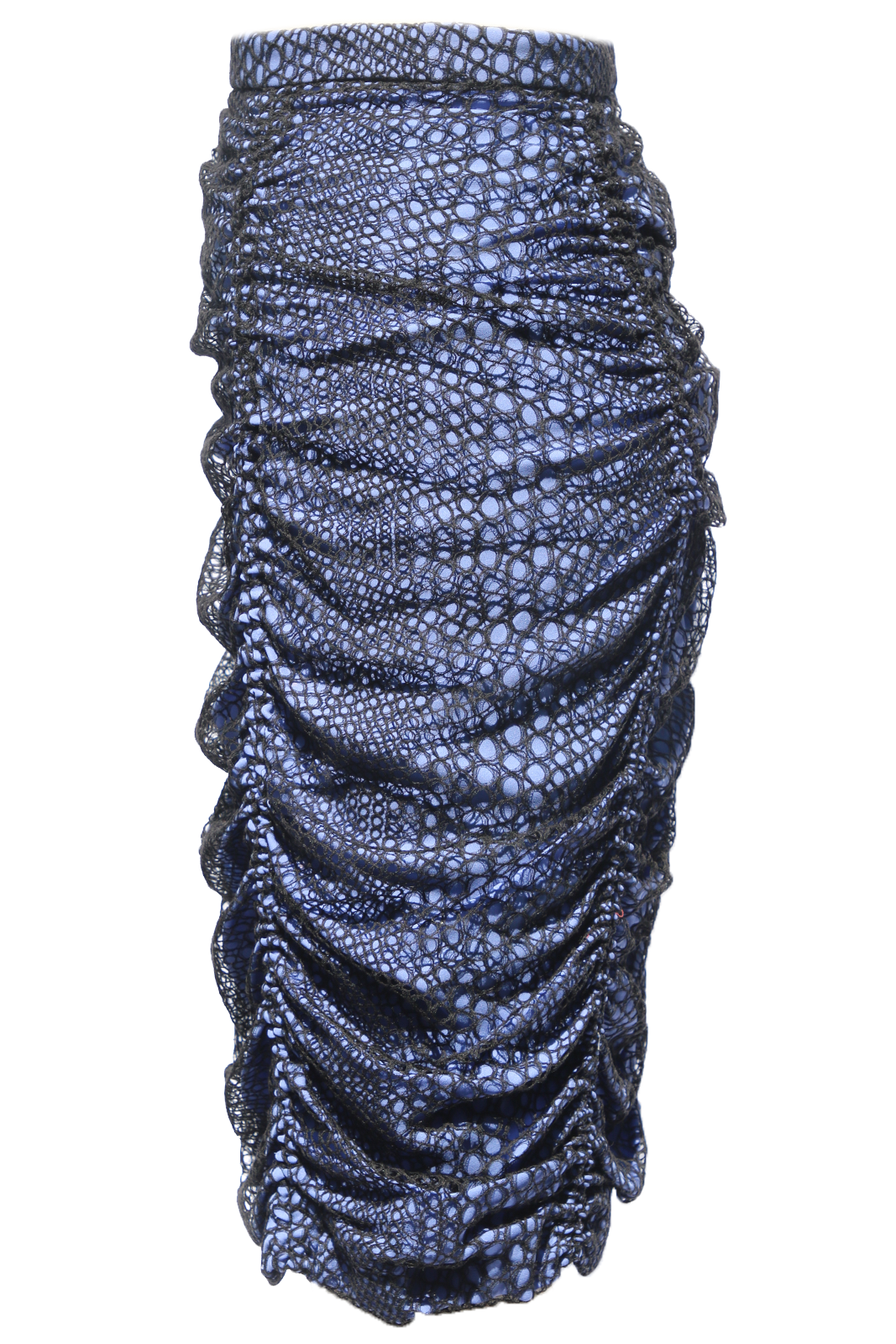 blue-silk-black-lace-ruched-skirt