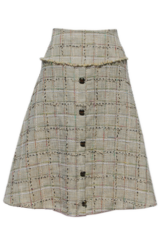 Beige Plaid Tweed Skirt