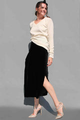 Draped Black Velvet Skirt