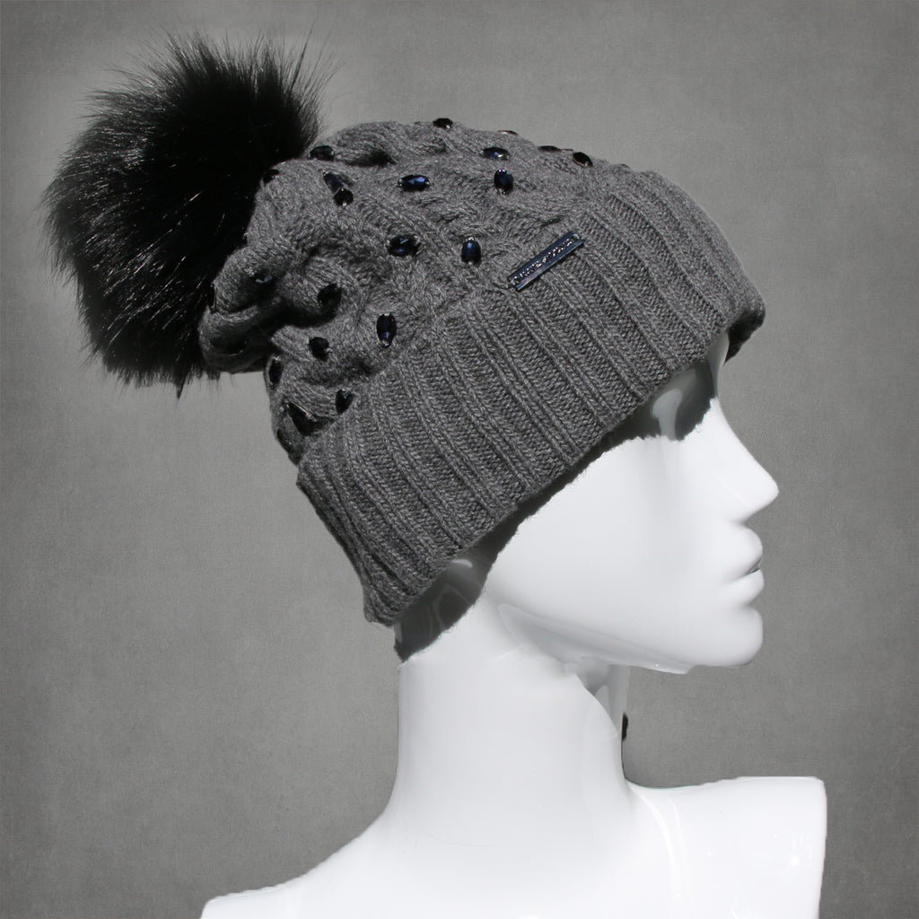 Aspen Cable Hat with Custom Color Faux Fur Pom Pom Kate Stoltz