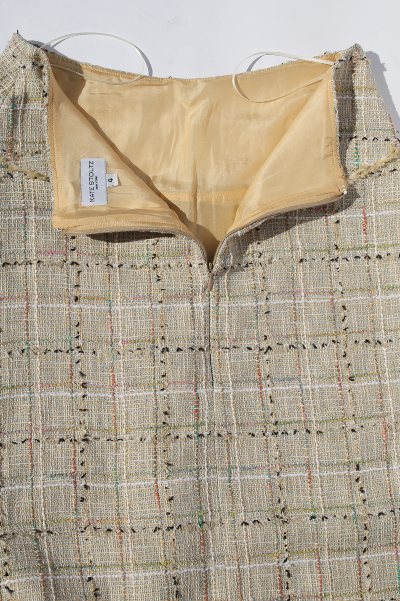 Beige Plaid Tweed Skirt