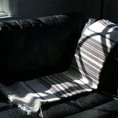       dark-brown-white-stripe-modern-blanket-throw-woven-cotton-with-fringe