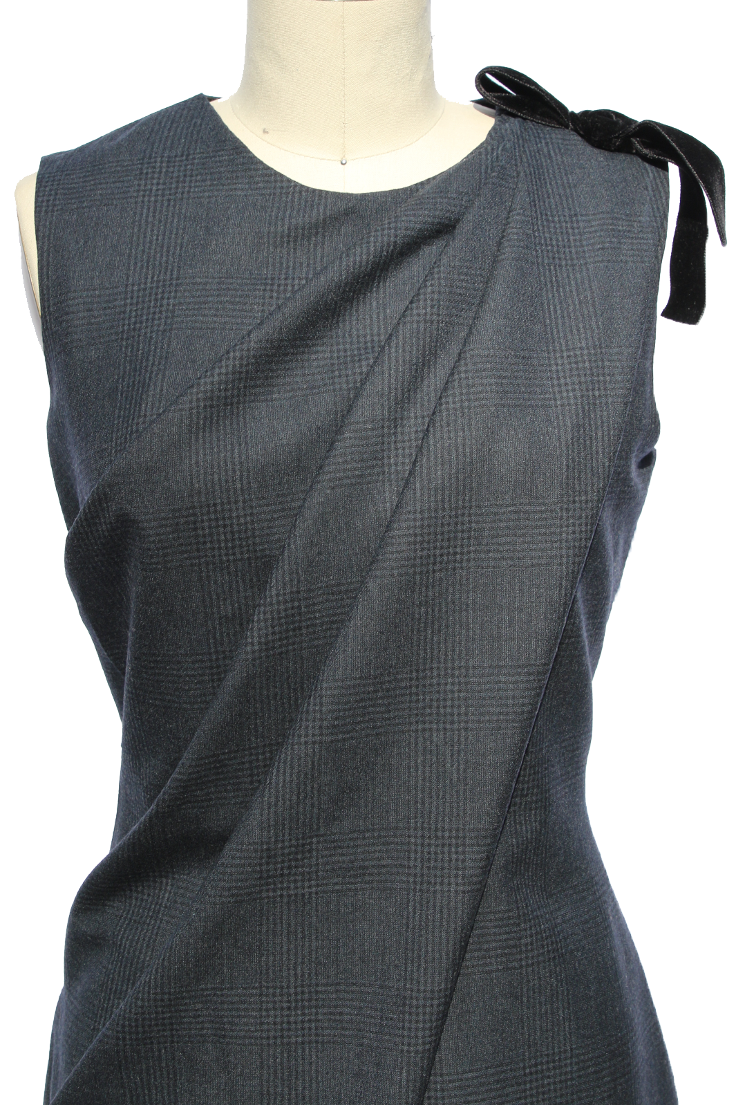     draped-navy-and-black-wool-suiting-dress