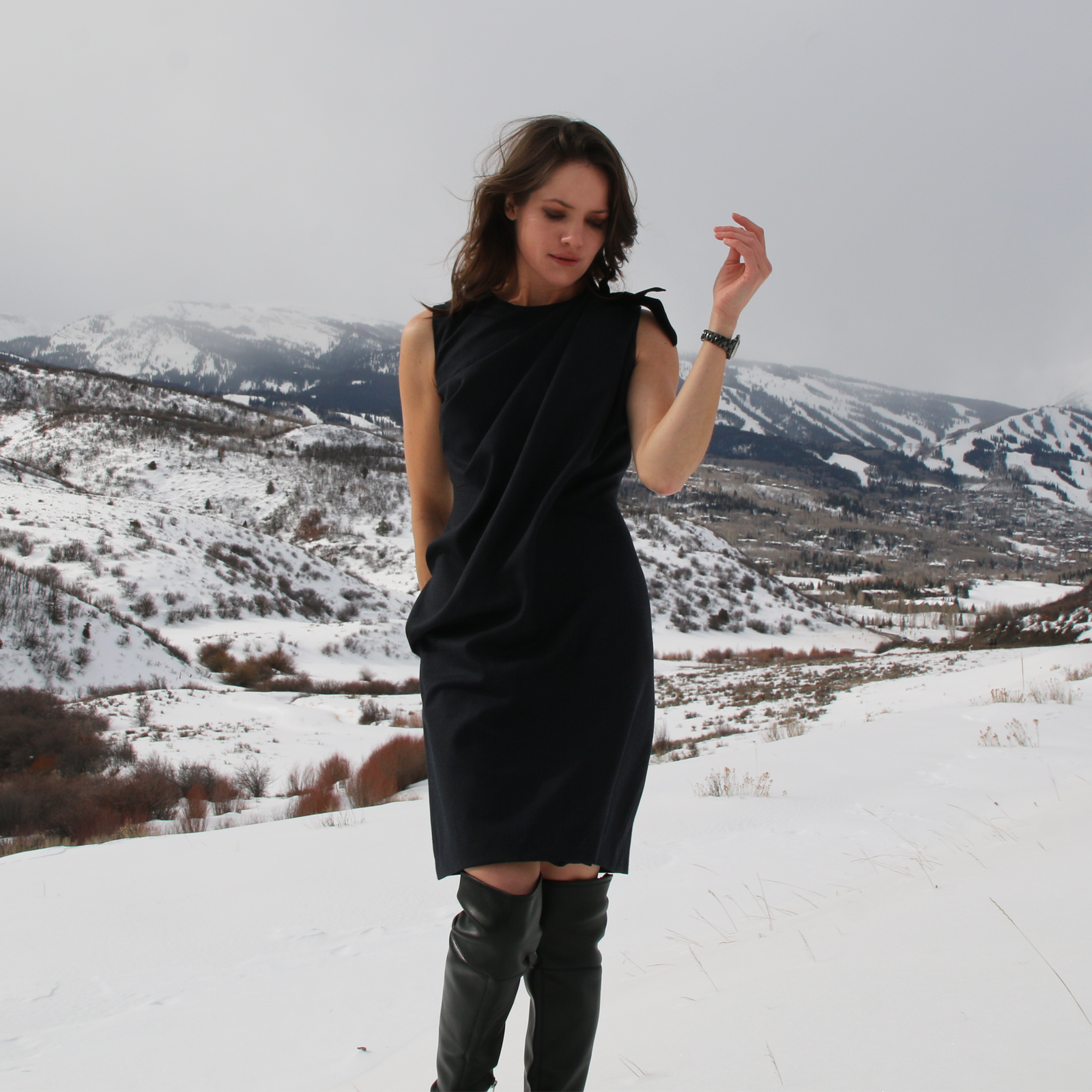 draped-navy-wool-dress-with-velvet-bow