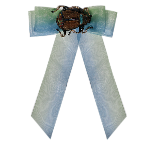 Bejeweled Bluegreen Organza Hair Bow Clip / Variants