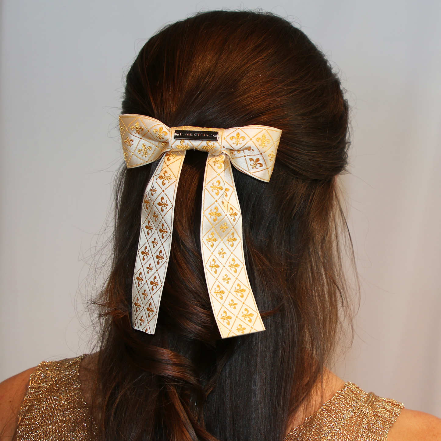 woven french jacquard gold-jacquard-ribbon-hair-bow-clip